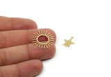 Brass Dangle Charm, Raw Brass Sun And Star Shaped Charms With 3 Loops, Findings (40x23x0.60mm) SMP3297