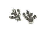 Silver Cactus Pendant, Antique Silver Plated Brass Cactus Charms, Jewelry Supplies, Findings (36mm) N0416 H0498