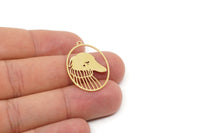 Brass Oval Charm, 4 Raw Brass Dog Charms With 1 Loop, Animal Jewelry, Findings (30x21x0.60mm) SMP2709