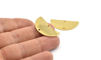 Semi Circle Pendant, 2 Gold Plated Brass Semi Circle Blanks With 2 Holes (30x15x0.80mm) D0388