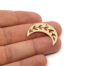 Brass Moon Charm, Raw Brass Leaf Pattern Crescent Moon Charms With 1 Hole, Findings (11x30x0.60mm) SMP2753