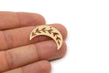 Brass Moon Charm, Raw Brass Leaf Pattern Crescent Moon Charms With 1 Hole, Findings (11x30x0.60mm) SMP2753