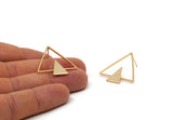 Gold Triangle Earring, 2 Gold Plated Brass Triangle Stud Earrings (29.5x29x1.2mm) E374 Q0525