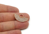 Semi Circle Pendant, Rose Gold Plated White Zircon Pave Semi Circle Necklace Pendant With 1 Loop, Jewelry Findings (28x18x1.8mm) Q0385