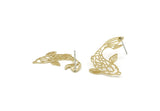 Brass Fish Earring, 6 Raw Brass Fish Shaped Stud Earrings (27x18x0.40mm) D1678