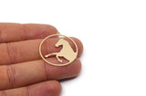 Brass Round Charm, 4 Raw Brass Horse Patterned Charms With 1 Loop, For Jewelry Making (32x30x0.60mm) SMP3006