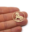 Brass Round Charm, 4 Raw Brass Horse Patterned Charms With 1 Loop, For Jewelry Making (32x30x0.60mm) SMP3005