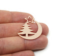 Copper Moon Charm, Raw Copper Crescent Moon And Tree Shaped Charms, Star Findings (36x30x0.80mm) SMP3348