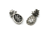 Silver Pineapple Pendant, 2 Antique Silver Plated Brass Pineapple Pendants (30x13.4x6.3mm) N0250 H0497