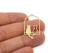 Brass Cat Charm, 4 Raw Brass Cat Charms With 1 Loop, Findings (38x20x0.60mm) SMP2768