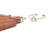Silver Cuff Bangle, Antique Silver Plated Brass Triangle Cuff Bracelet Ball Ending Bangles BRC231 V153