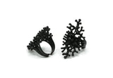 Black Tree Ring, Oxidized Black Brass Adjustable Tree Ring N0034 S378