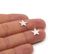 Silver Star Charm, 50 Antique Silver Plated Brass Star Tags With 1 Loop (10x12mm) A0262