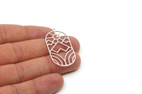 Silver Oval Charm, 2 Antique Silver Plated Brass Rising Sun And Mount Patterned Oval Shaped Charms With 1 Loop (42x21x0.60mm) SMP0576 SY0325