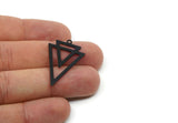 Black Triangle Charm, 6 Oxidized Black Brass Triangle Shaped Charms With 1 Loop (35x22x0.60mm) A4885