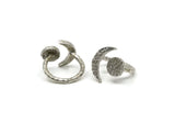 Silver Ring, Hammered Antique Silver Plated Crescent Moon And Planet Rings N0130 H0213