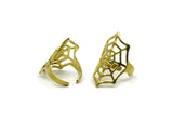 Spider Web Ring, 2 Raw Brass Adjustable Spider Web Rings N0033