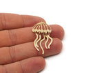 Brass Charm, 4 Raw Brass Dangle Jellyfish Charm With 1 Loop and Holes, Connector Parts, Brass Parts Of Dangles (44x21x0.60mm) SMP2783