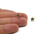 Brass Stud Earrings, 6 Black Diamond Crystal Rhinestone Beads Brass Stud Earrings Brass Setting for SS18 - 4.3mm SS18 N0374