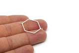 Silver Hexagon Connector, 8 Antique Silver Plated Brass Hexagon Shaped Connectors With 2 Loops, Geometric Connectors (31x23x1mm) A2999