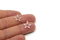 Silver Star Charm, 50 Antique Silver Plated Brass Star Charms With 1 Loop (14x12mm) Brs 299 A0298