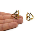 Huge Boho Ring - 5 Huge Raw Brass Adjustable Ring Settings (21x22mm / 23 Gauge) Mn40