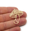 Brass Mushroom Charm, 4 Raw Brass Mushroom Charms With 1 Loop, Charm Earrings (42.5x34.5x0.60mm) SMP2929