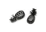 Gunmetal Pineapple - Gunmetal Plated Brass Pineapple Charms With 1 Loop (30x14x6mm) N0243 Q0714