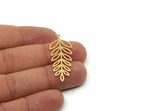 Gold Leaf Charm, 2 Gold Plated Brass Branch Charms With 1 Loop, Charm Pendants (40x16x0.80mm) SMP1101 Y237