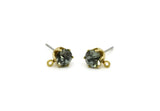 Brass Stud Earrings, 8 Black Diamond Crystal Rhinestone Beads Brass Stud Earrings Brass Setting for SS24 - 5.3mm SS24 E136 Y204