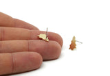 Earring Studs, 8 Raw Brass Tree Shaped Stud Earrings (13x9x0.80mm) SMP3280 - KAYNAKLI