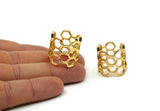 Gold Honeycomb Ring, Gold Plated Brass Adjustable Honeycomb Rings N0014 Q0413