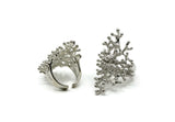 Silver Tree Ring, Silver Tone Adjustable Tree Ring N0034 H0460