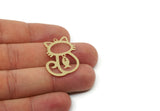 Cat Dangle Charm, Raw Brass/Stainless Steel/Copper Cat And Dangle Fish Charms With 1 Loop, Findings (29x22mm) SMP3322