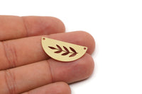 Semi Circle Charm, 6 Raw Brass Half Moon Charms With 2 Holes, Branch Pattern Jewellery Parts (15x30x0.60mm) SMP2760