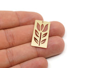 Brass Rectangle Charm, 4 Raw Brass Branch Patterned Rectangle Shaped Charms With 1 Hole, Findings (30x15x0.60mm) SMP2754