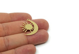 Brass Moon Charm, Raw Brass Crescent Moon And Sun Shaped Charms With 1 Loop, Customized Parts For Jewelry Making (27x23x0.60mm) SMP3205