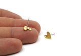 Brass Heart Earring, 8 Textured Raw Brass Heart Stud Earrings With 1 Hole (8x1mm) M02170