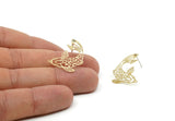 Brass Fish Earring, 6 Raw Brass Fish Shaped Stud Earrings (27x18x0.40mm) D1678
