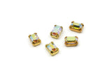 Rectangle Crystal, 12 AB Aurore Rectangle Swarovski Crystal Brass Prong Settings (6x4mm) Y219