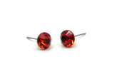 Brass Stud Earrings, 6 Light Siam Crystal Rhinestones Beads Brass Stud Earrings Brass Setting for SS39 - 8.3mm SS39 D1275