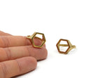 Brass Hexagon Ring, 2 Raw Brass Adjustable Hexagon Rings N0062