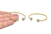 Wire Bohemian Cuff Zircon Bead Ending, 1 Raw Brass Open Wire Bracelets With CZ Zircon Bead Ending V082