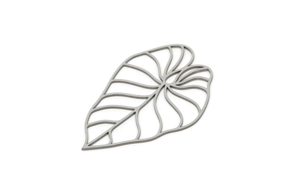 Steel Leaf Charm, 4 Stainless Steel Leaf Charms, Charm Pendants, Earring Findings (42x29x0.80mm) SMP2708