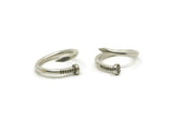 Silver Nail Ring, 2 Antique Silver Plated Brass Adjustable Nail Rings (16x2.50mm) N0167