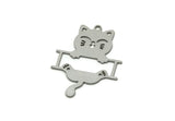 Steel Cat Charm, Stainless Steel Cat Charms With 1 Loop, Animal Jewelry, Findings (30x23x0.80mm) SMP3314