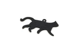 Black Cat Charm, 6 Oxidized Black Brass Cat Shaped Charms With 1 Loop, Earring Findings (14.5x28x0.60mm) A5235