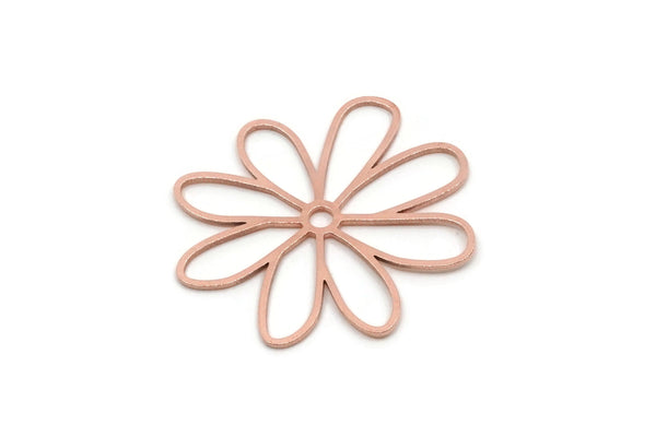 Copper Flower Charm, 2 Raw Copper Flower Charms, Earring Findings (33x30x0.80mm) SMP2893