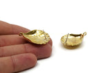 Brass Shell Earring, 2 Raw Brass Sea Shell Stud Earring With 1 Loop (33x26.5mm) E288 E570