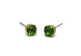Brass Stud Earrings, 6 Peridot Crystal Rhinestone Beads Brass Stud Earrings Brass Setting for SS29 - 6.3mm SS29 N0684